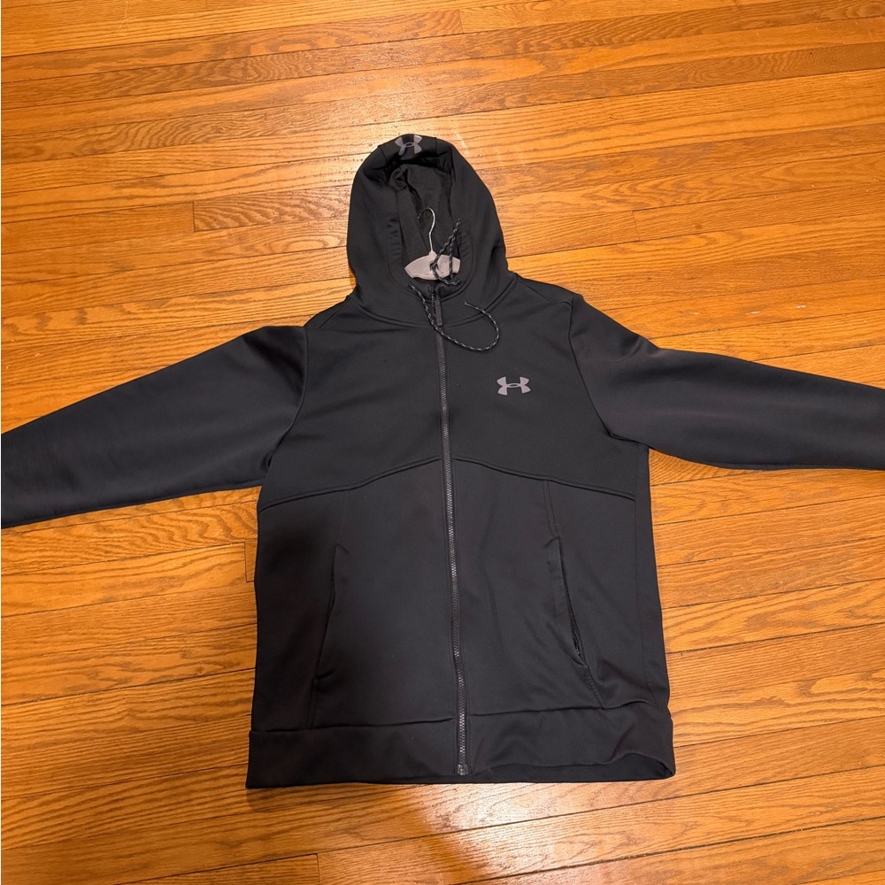 Under Armour ColdGear Black Zip-Up Hoodie | Size L | Warm Athletic Jacket